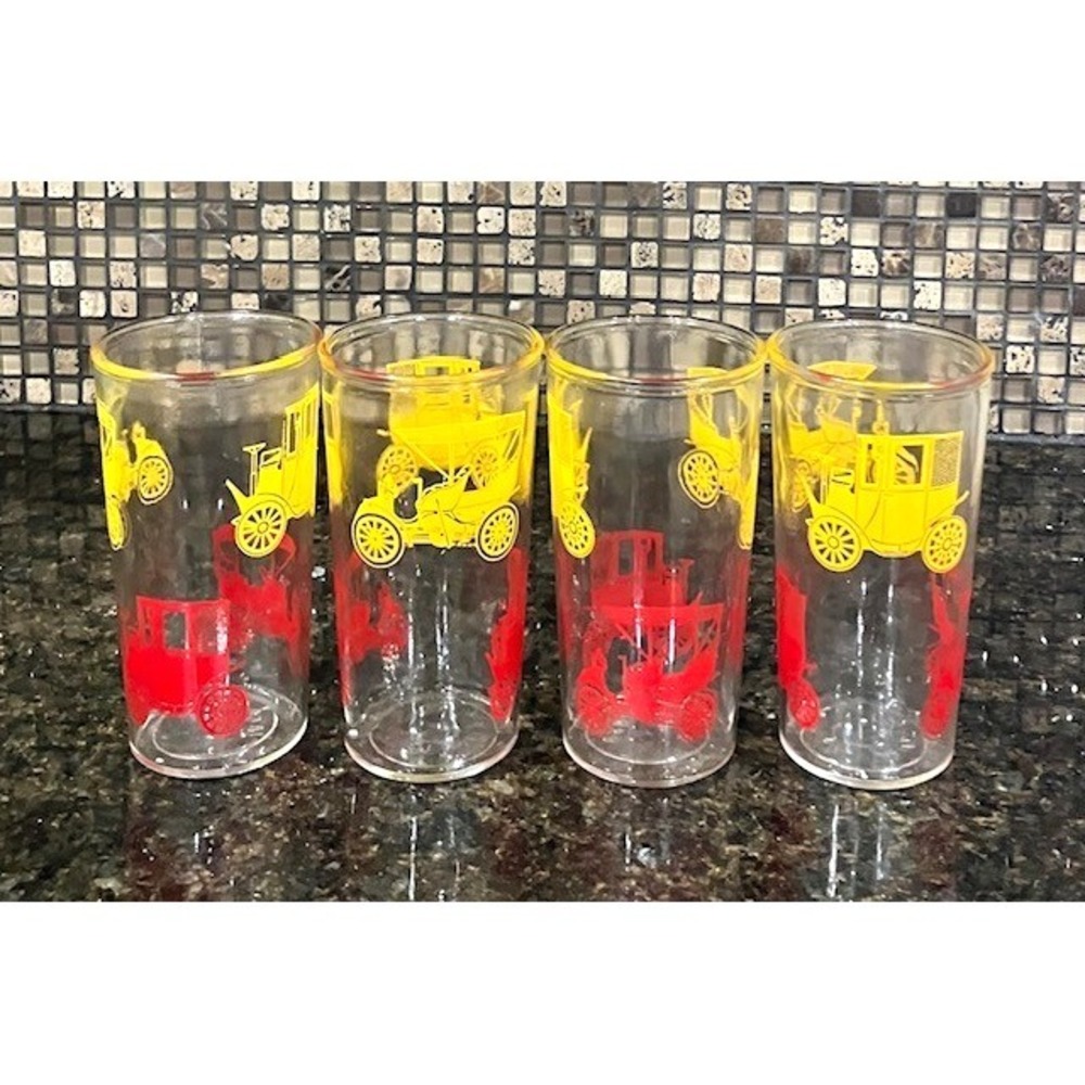 Vintage Antique Automobile Car Jelly Peanut‎ Butter Glasses Set of 4